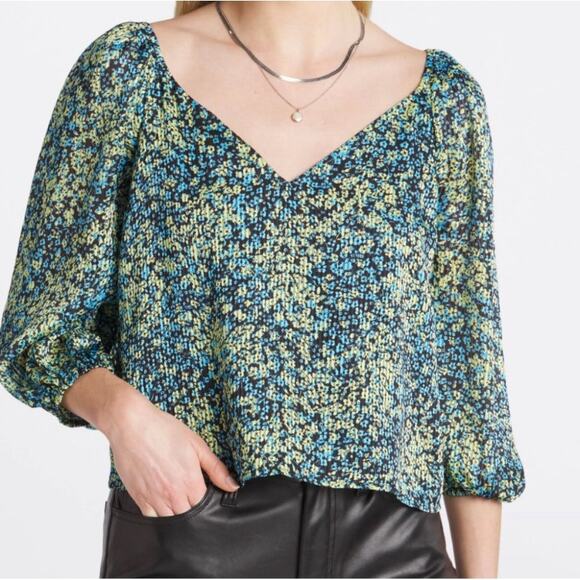 NWT Steve Madden Stevie Top 2X Blue Green Floral Blouse Crinkle Sheer Fairycore - Picture 3 of 16